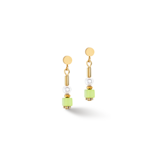 Earrings Mini Cubes & Pearls Mix Gold-Rainbow