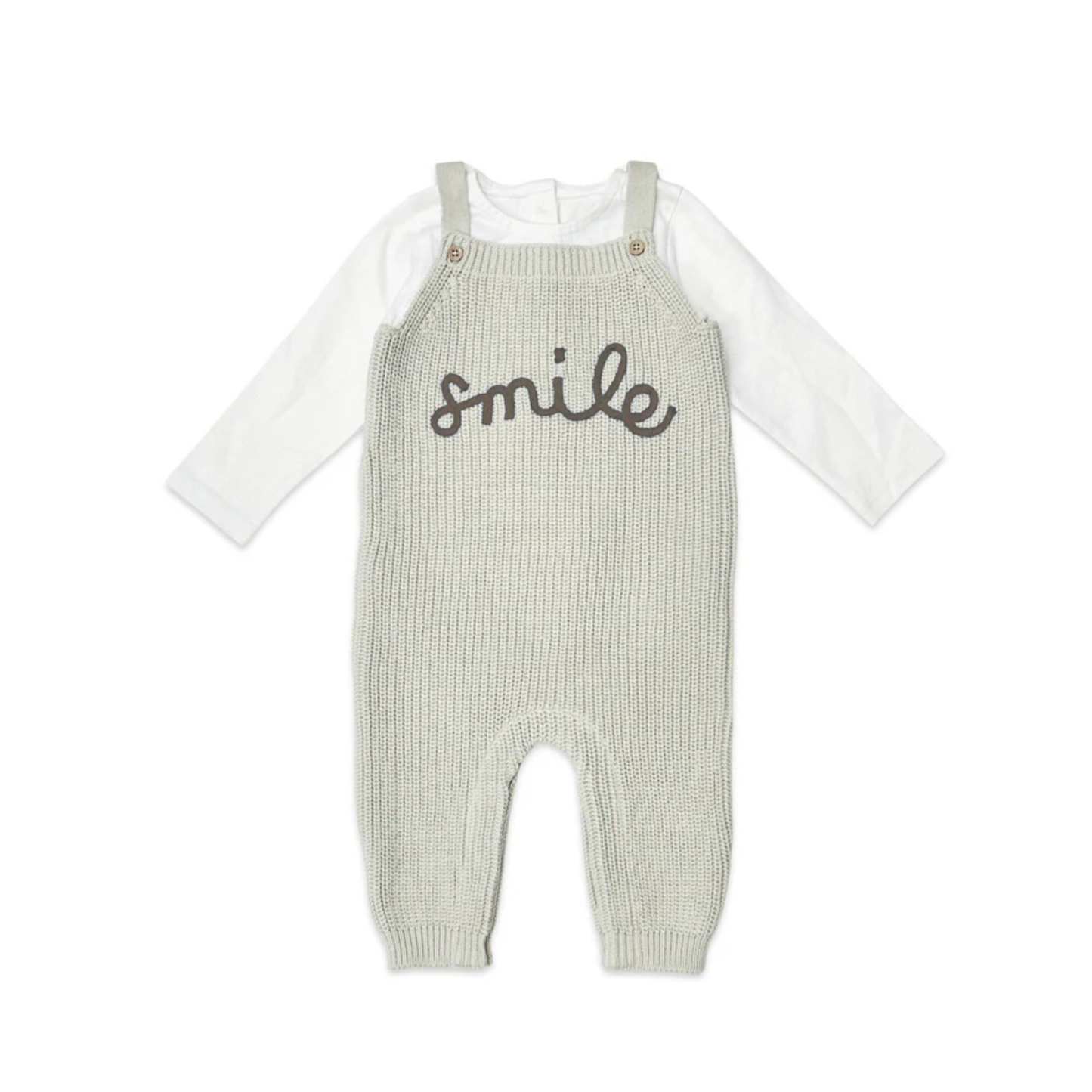 Smile Embroidered Sweater Overall Set