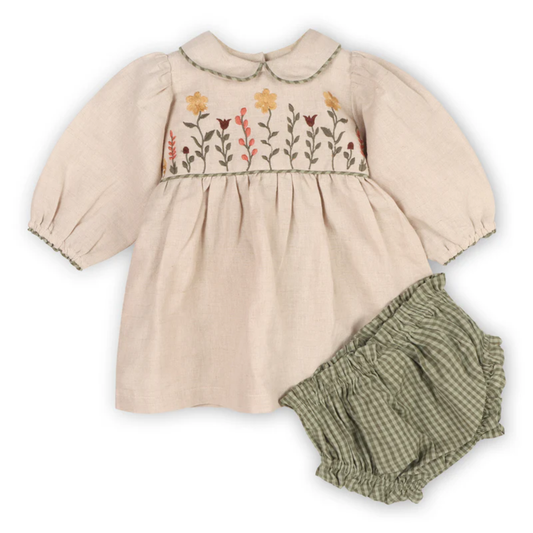 Floral Embroidered Dress & Bloomers Set