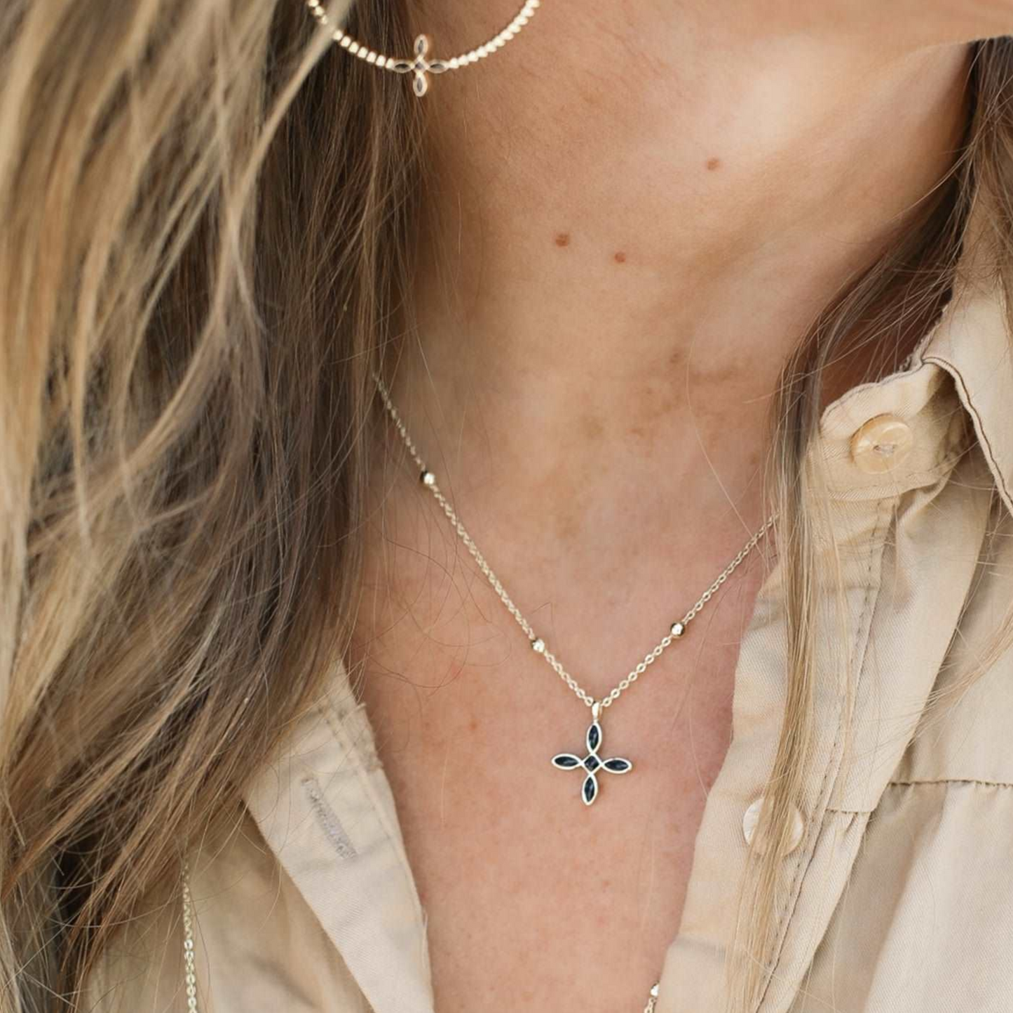 Enamel Cross Drop Necklace (Multiple Color Options)