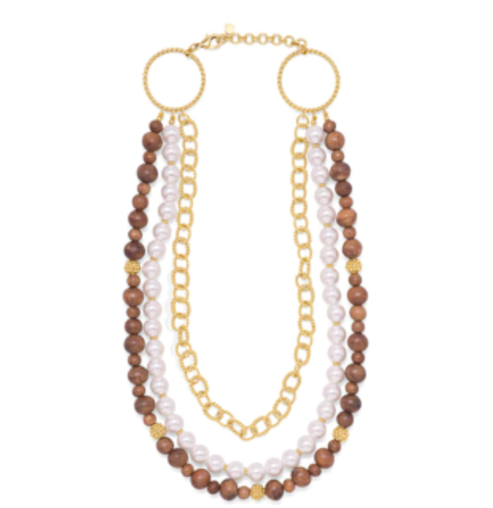 Earth Goddess Necklace - Teak & Pearl