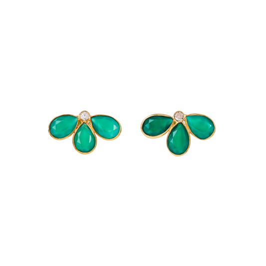 Green Onyx 3 Petal Earrings